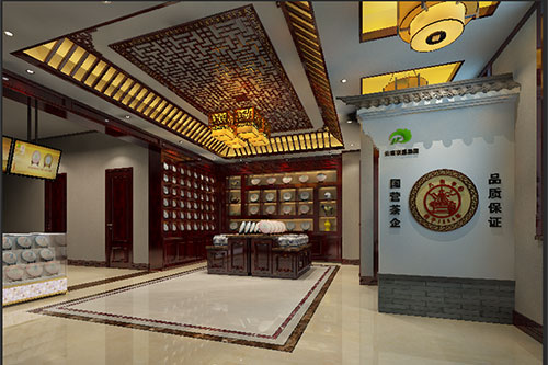 北京古朴典雅的中式茶叶店大堂设计效果图