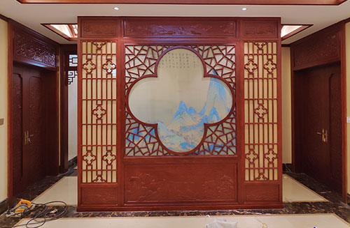 北京会所室内装修中式仿古实木屏风隔断展示